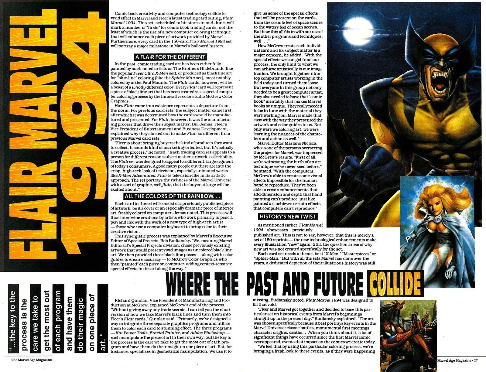 Marvel Age number 138, pages 26 and 27, the Flair Marvel 1994 feature