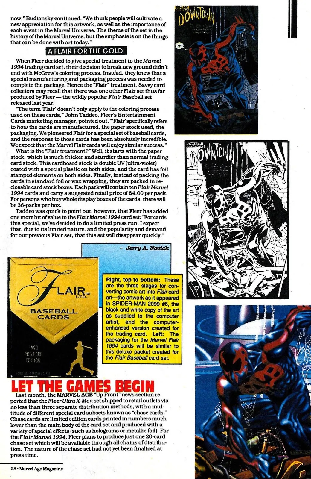 Clipping of Marvel Age page 28, the Flair treatment paragraph