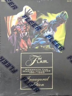 Factory-sealed 1994 Flair Marvel hobby box with Magneto and Venom on the lid